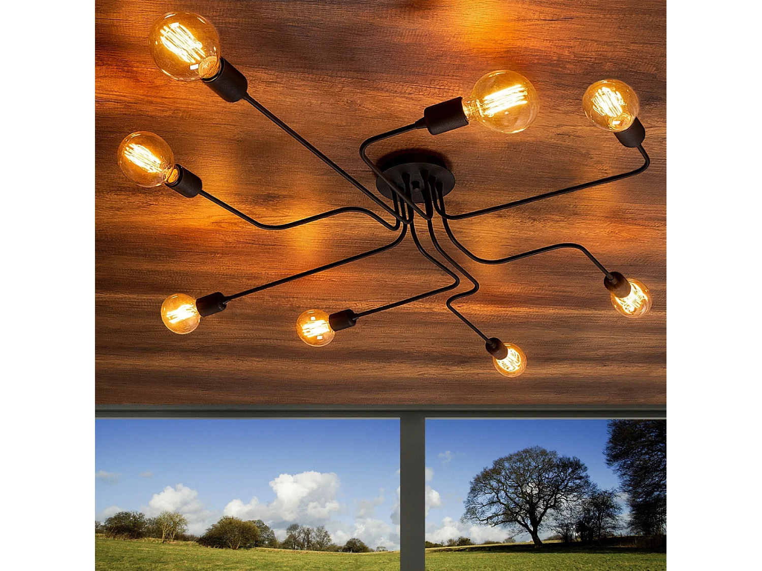 Zwarte metalen hanglamp ZOE met 8 lichtbronnen - Modern design voor woonkamer of eetkamer