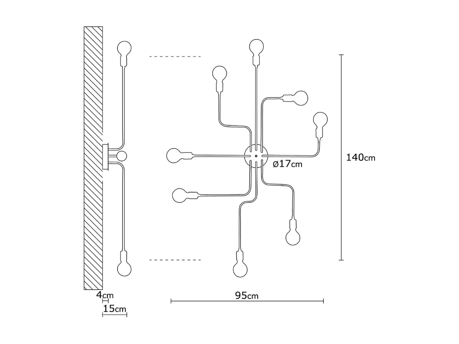 Zwarte metalen hanglamp ZOE met 8 lichtbronnen - Modern design voor woonkamer of eetkamer