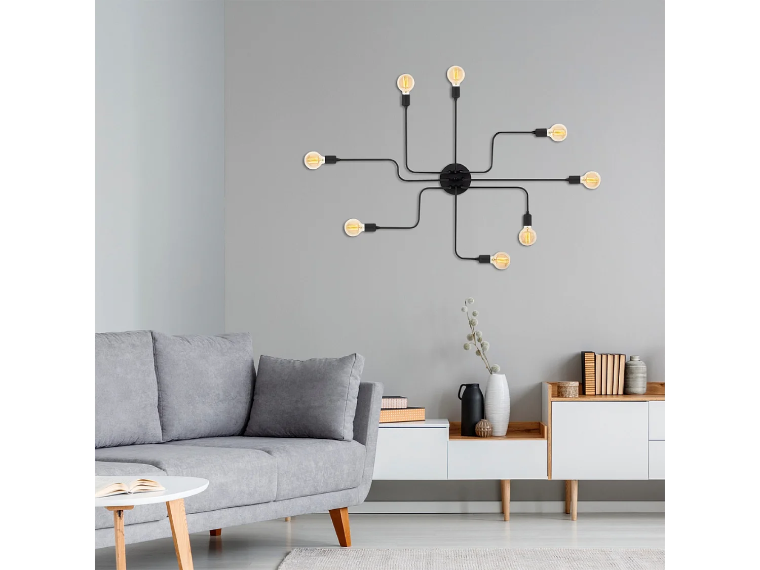 Zwarte metalen hanglamp ZOE met 8 lichtbronnen - Modern design voor woonkamer of eetkamer