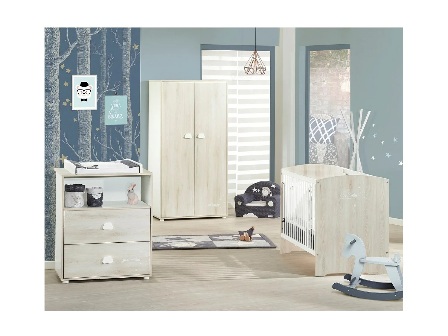 BABYPRICE  Commode a Langer Smile Hetre Cendre 2 Tiroirs