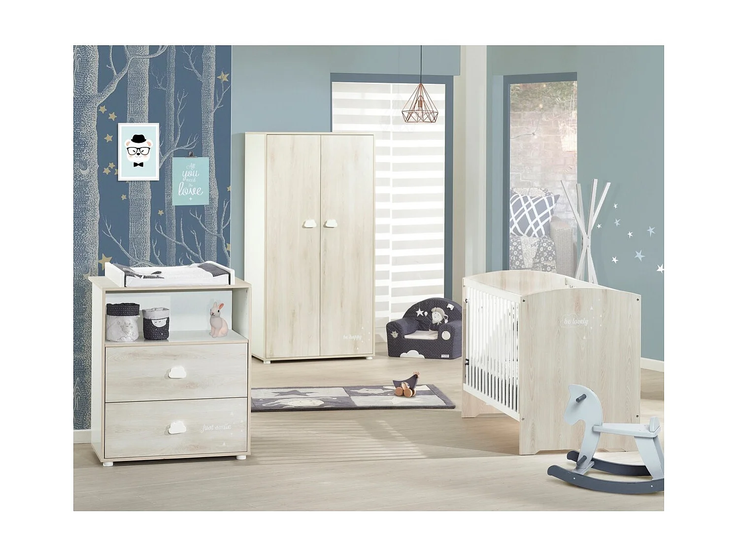 BABYPRICE  Commode a Langer Smile Hetre Cendre 2 Tiroirs