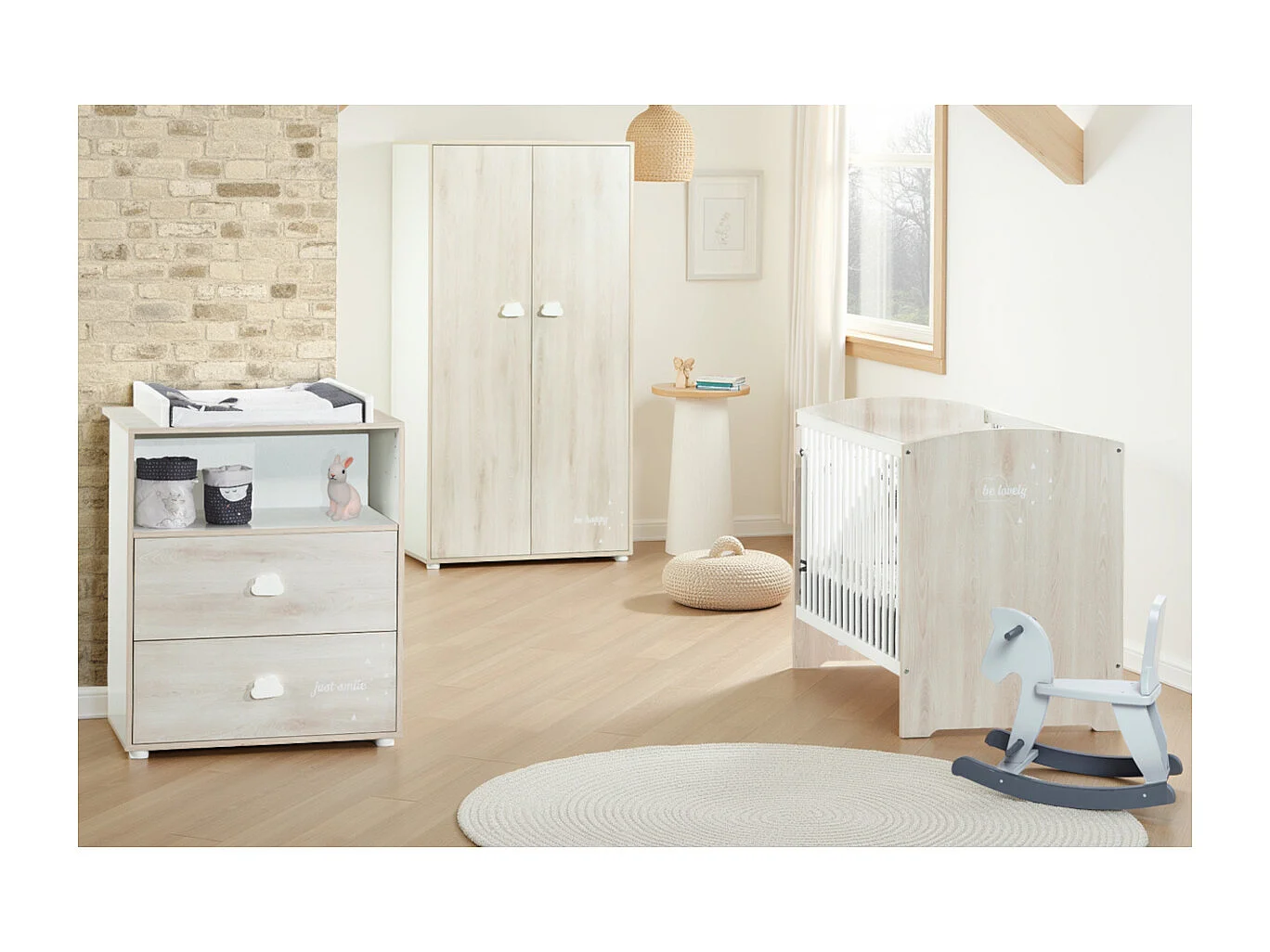 BABYPRICE  Commode a Langer Smile Hetre Cendre 2 Tiroirs