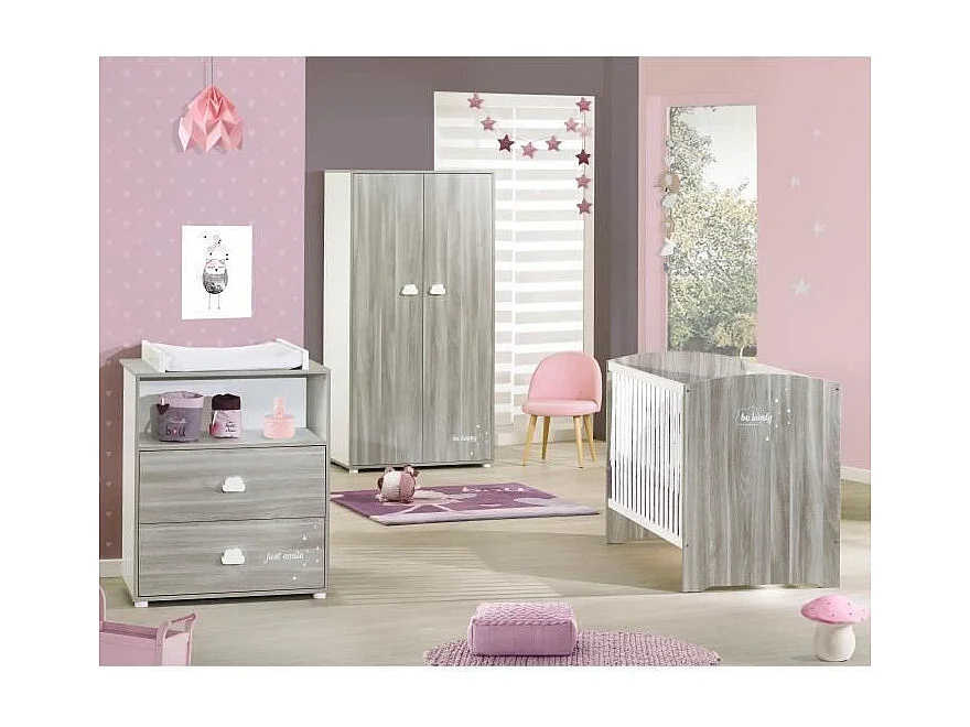 BABYPRICE  Commode a Langer Smile Chene Silex 2 Tiroirs