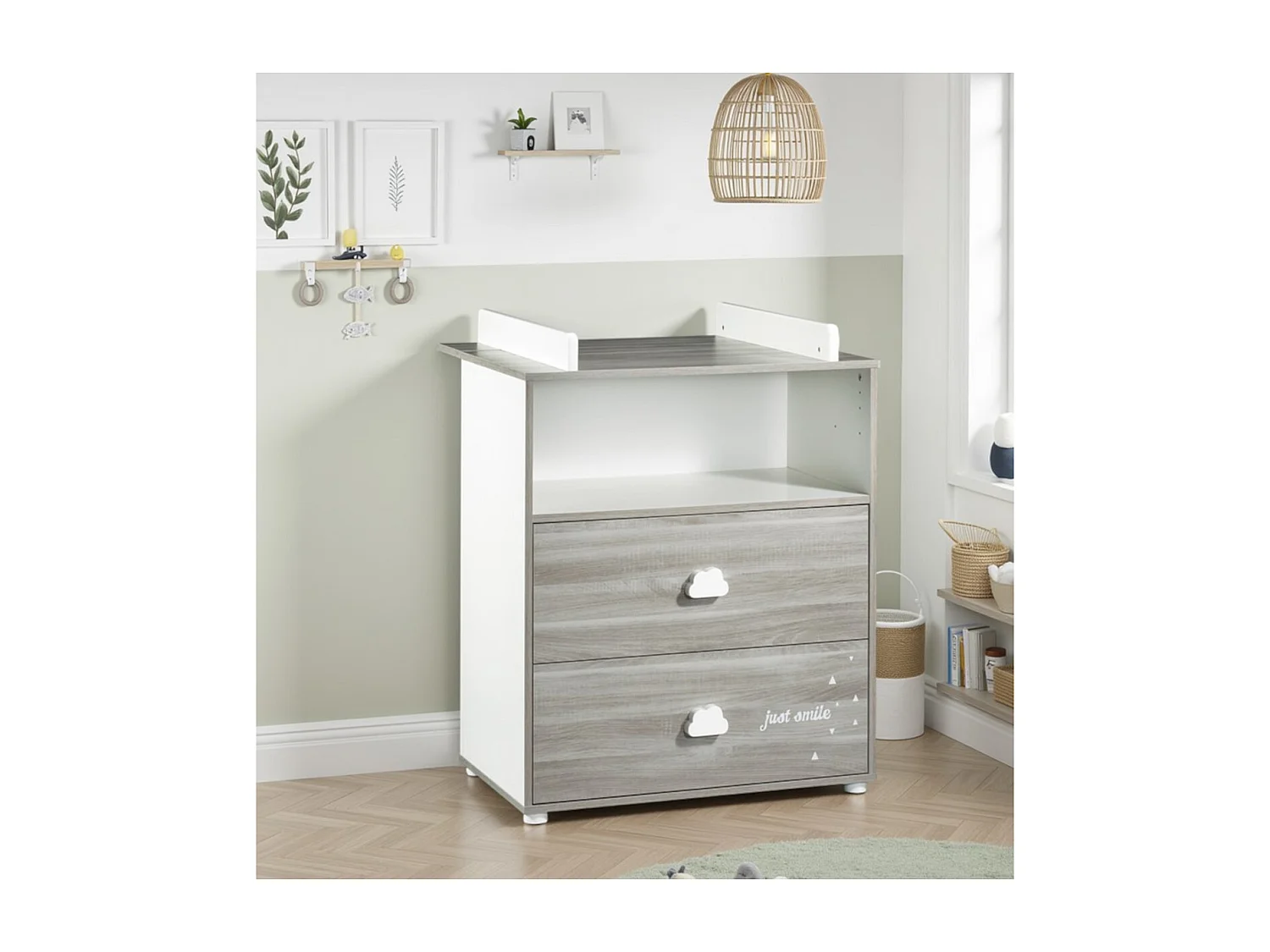 BABYPRICE  Commode a Langer Smile Chene Silex 2 Tiroirs