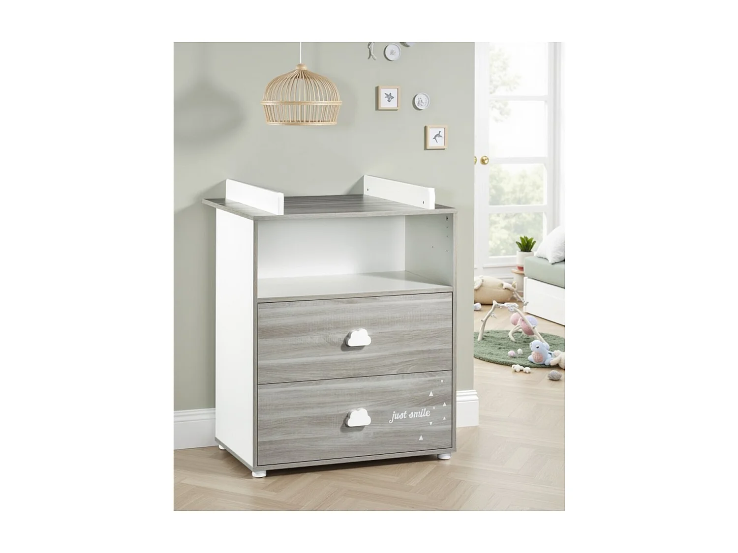 BABYPRICE  Commode a Langer Smile Chene Silex 2 Tiroirs