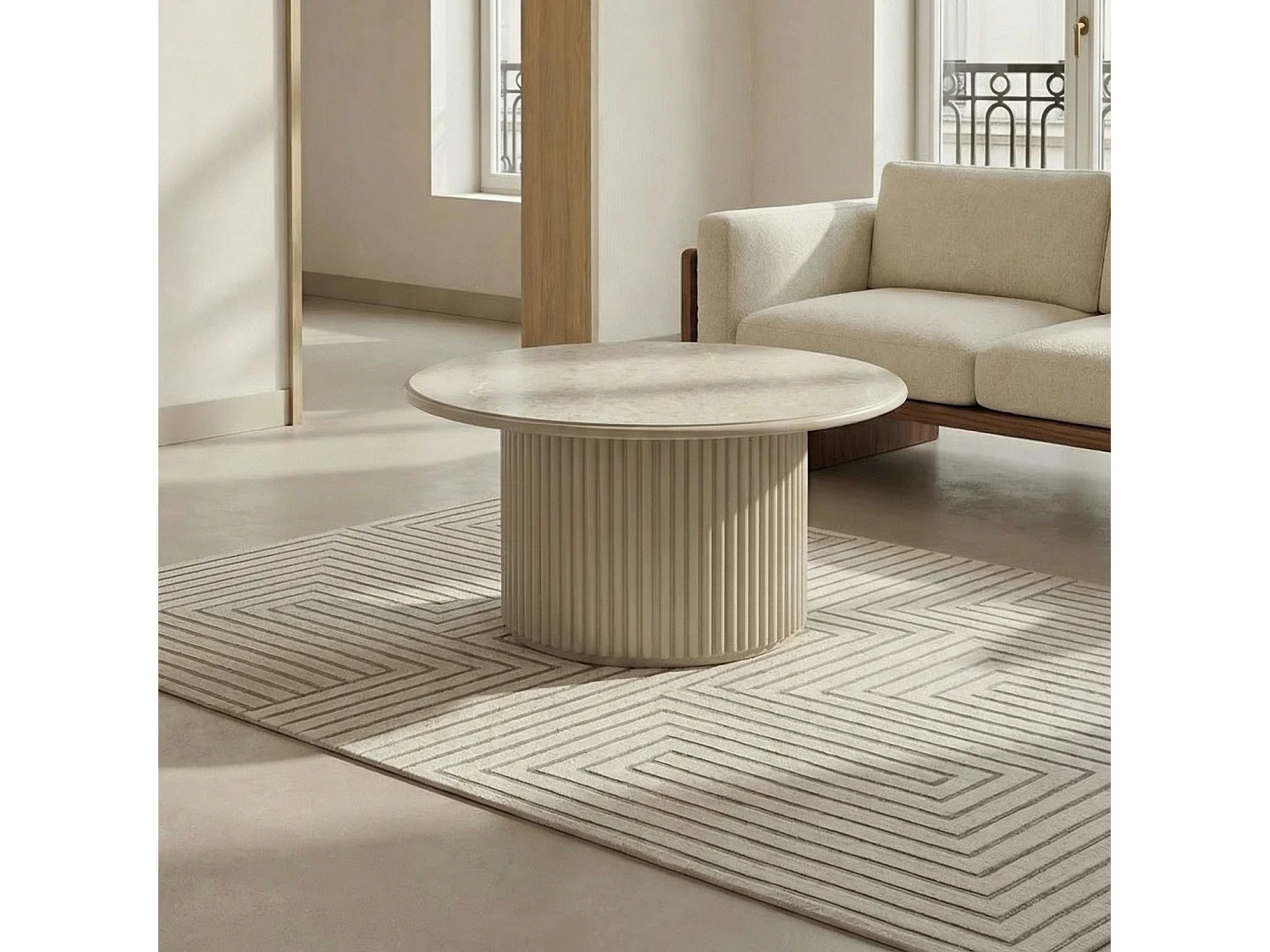 Table basse Easy - Ronde - MDF et marbre - Gris