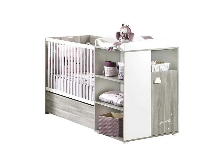Lit Combiné 120x60 Evolutif en 90x190 en bois SMILE - BabyPrice
