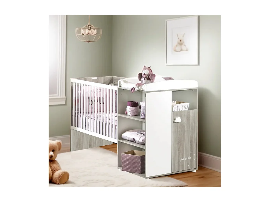 Lit Combiné 120x60 Evolutif en 90x190 en bois SMILE - BabyPrice