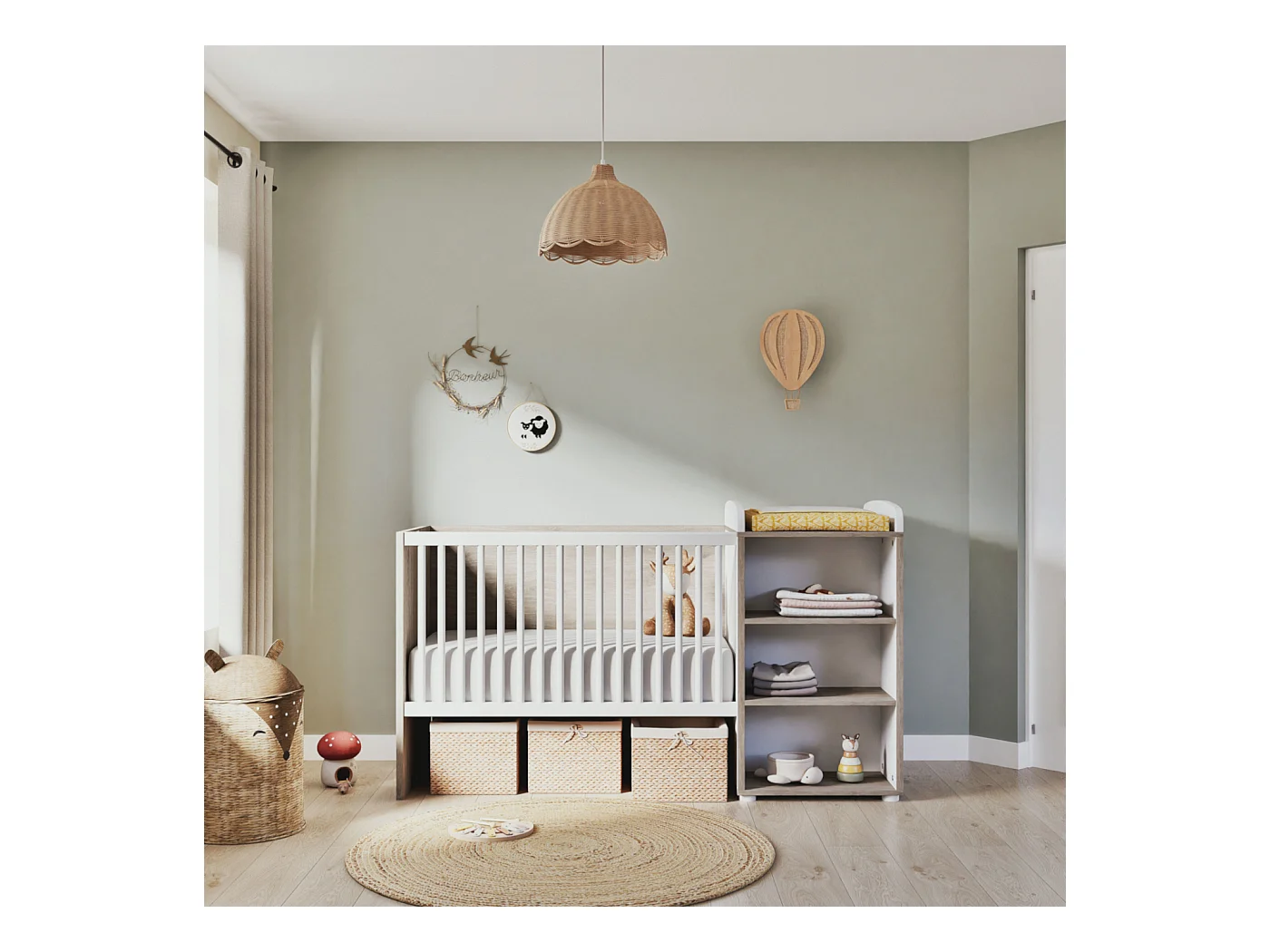 Lit Combiné 120x60 Evolutif en 90x190 en bois SMILE - BabyPrice