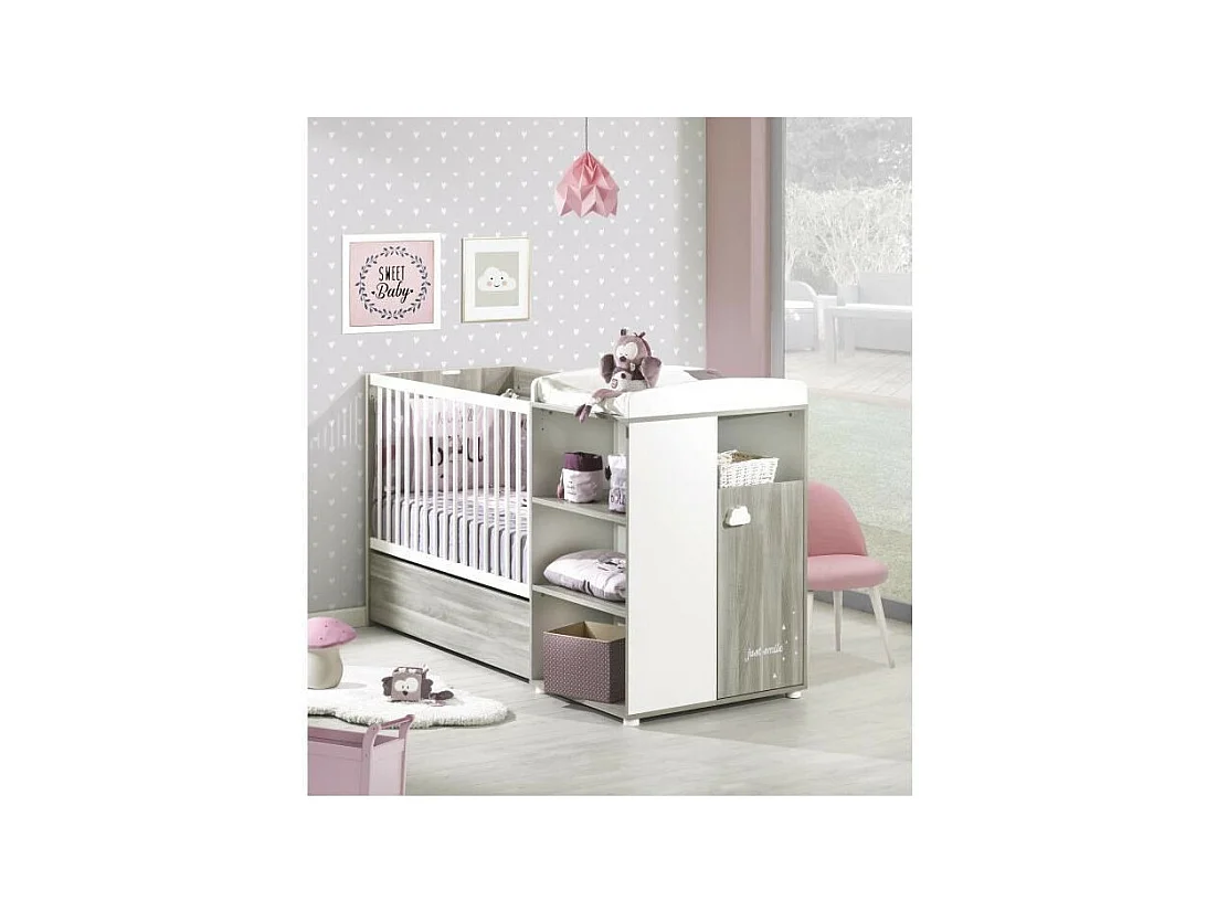 Lit Combiné 120x60 Evolutif en 90x190 en bois SMILE - BabyPrice