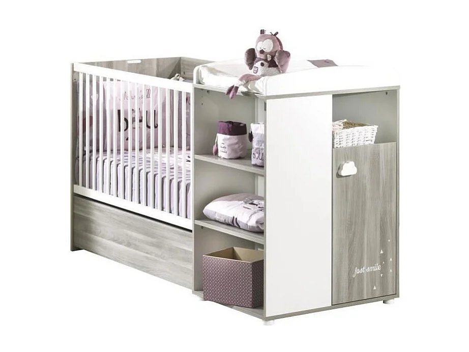 Lit Combiné 120x60 Evolutif en 90x190 en bois SMILE - BabyPrice