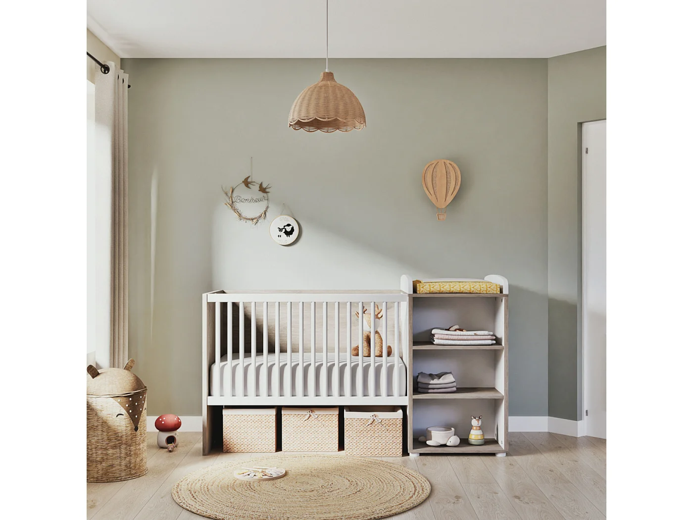 Lit Combiné 120x60 Evolutif en 90x190 en bois SMILE - BabyPrice