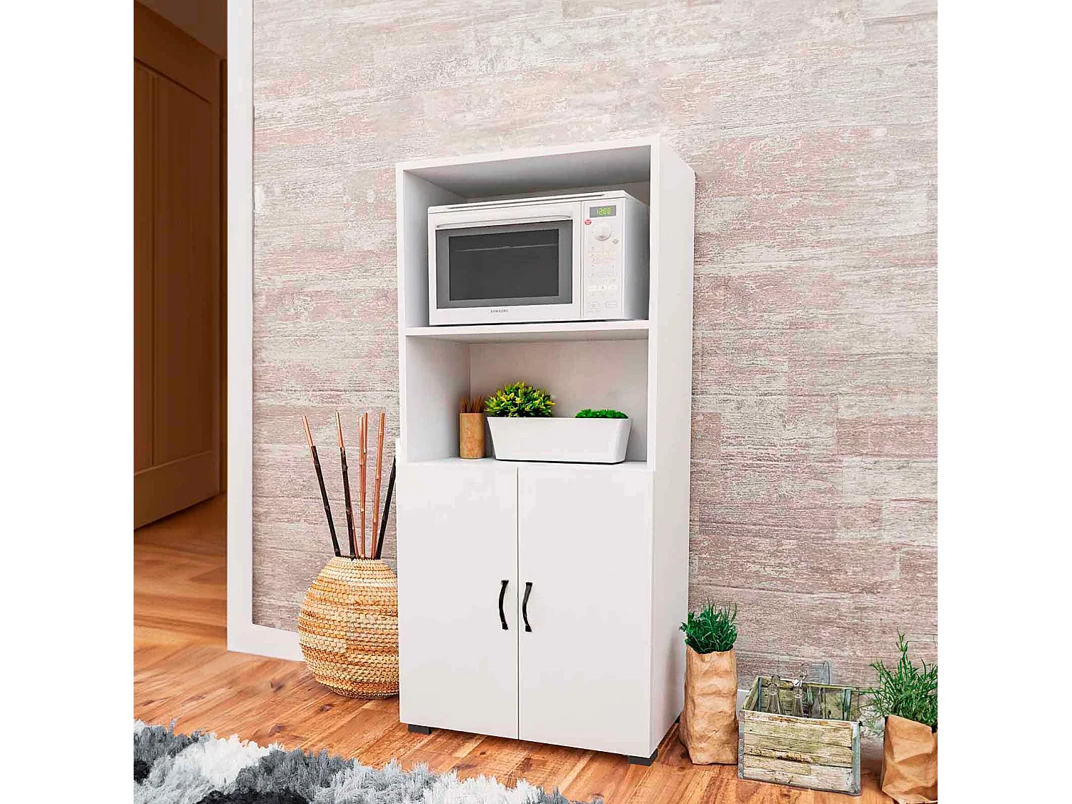 Armoire Multifonction Catter House Atenas 143 de 60x32x143 cm avec 2 Étagères, 2 Portes Inférieures et de Couleur Blanche