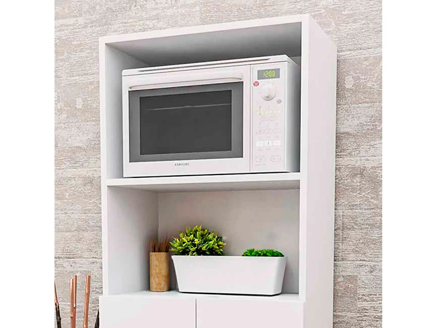 Armoire Multifonction Catter House Atenas 143 de 60x32x143 cm avec 2 Étagères, 2 Portes Inférieures et de Couleur Blanche