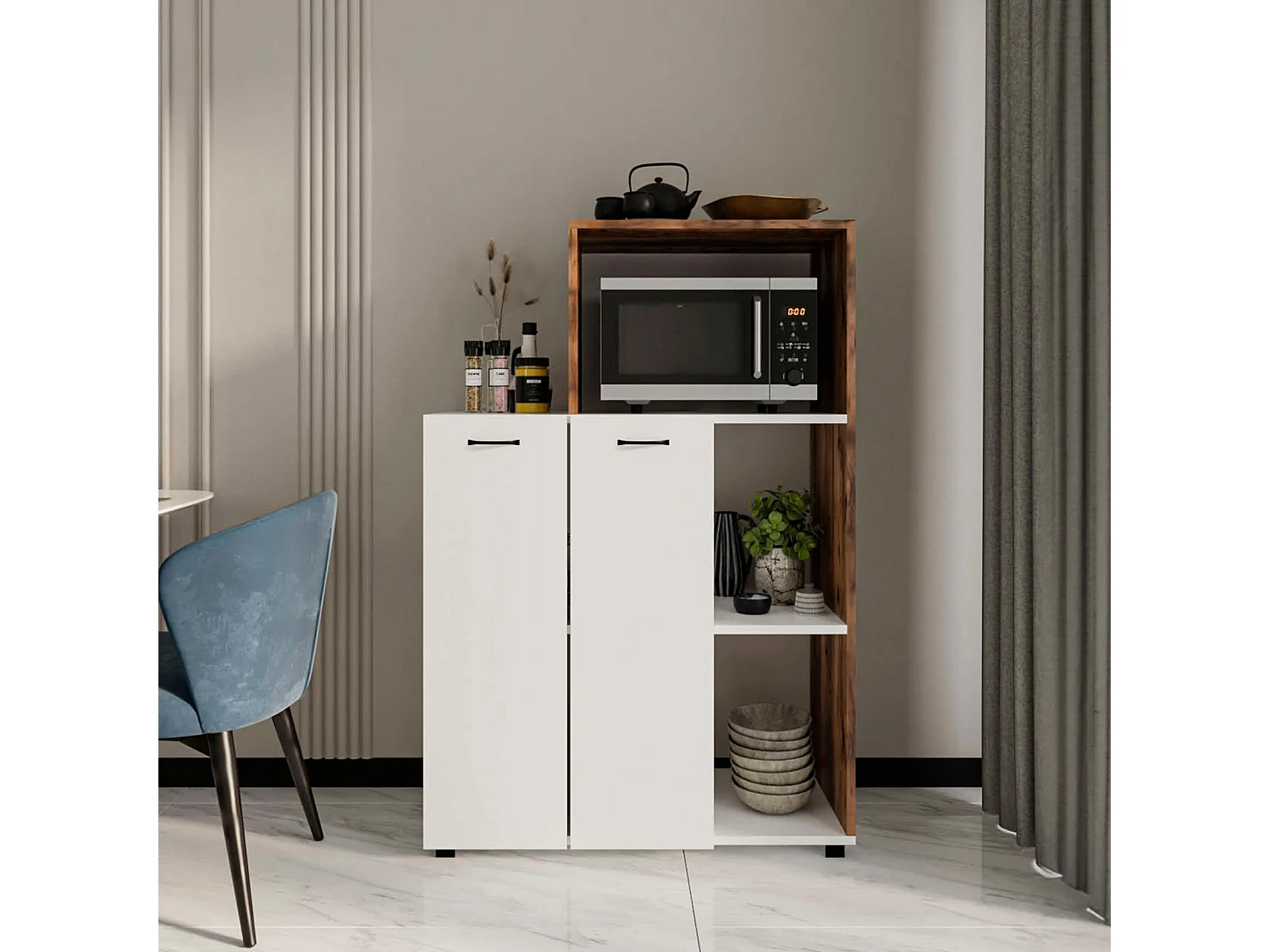 Armoire Multifonction Catter House Delfos 123 de 90x41x123cm 3 Compartiments, 2 Portes, 1 Étagère Intérieure à Hauteur Réglable