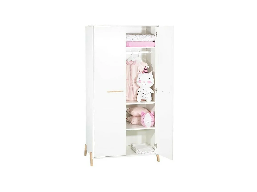Joy Natural BabyKleiderschrank – Weiß – Auf natürlichen Holzbeinen – 2 Türen – Babypreis