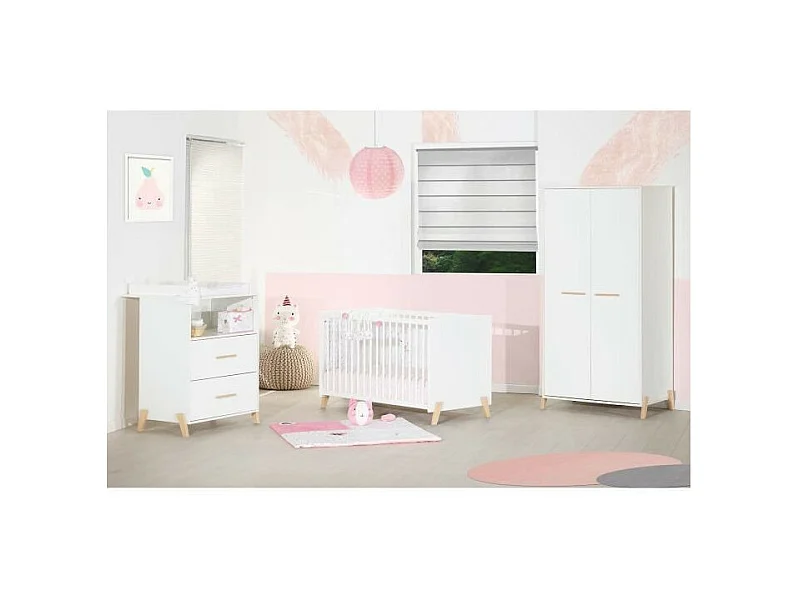 Joy Natural BabyKleiderschrank – Weiß – Auf natürlichen Holzbeinen – 2 Türen – Babypreis