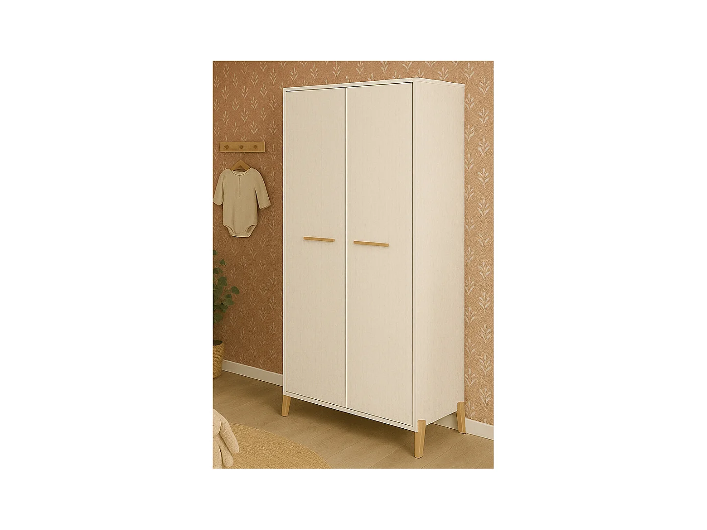Joy Natural BabyKleiderschrank – Weiß – Auf natürlichen Holzbeinen – 2 Türen – Babypreis