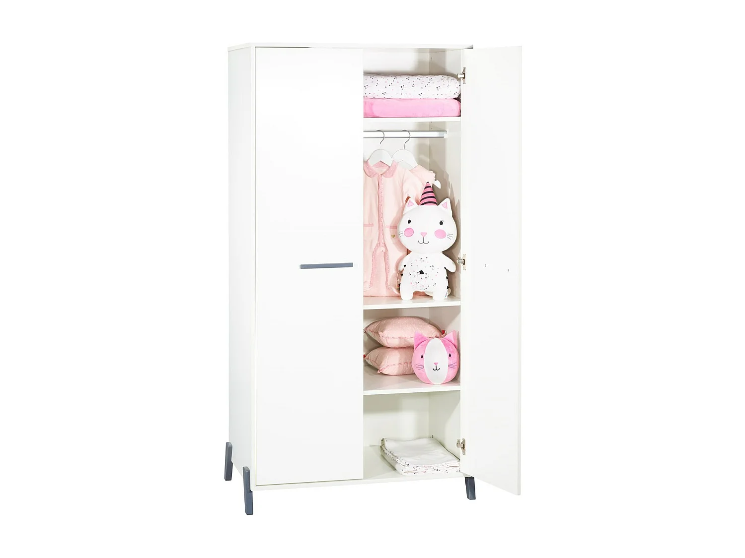 Armoire bébé 2 portes sur pieds en bois blanc JOY - BabyPrice