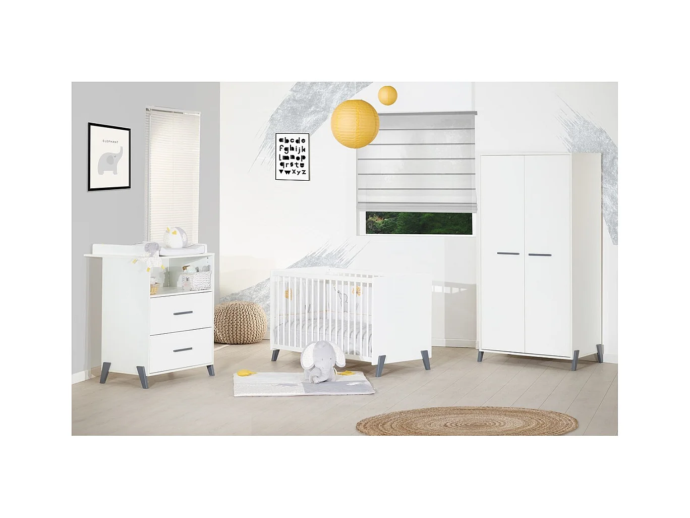 Armoire bébé 2 portes sur pieds en bois blanc JOY - BabyPrice