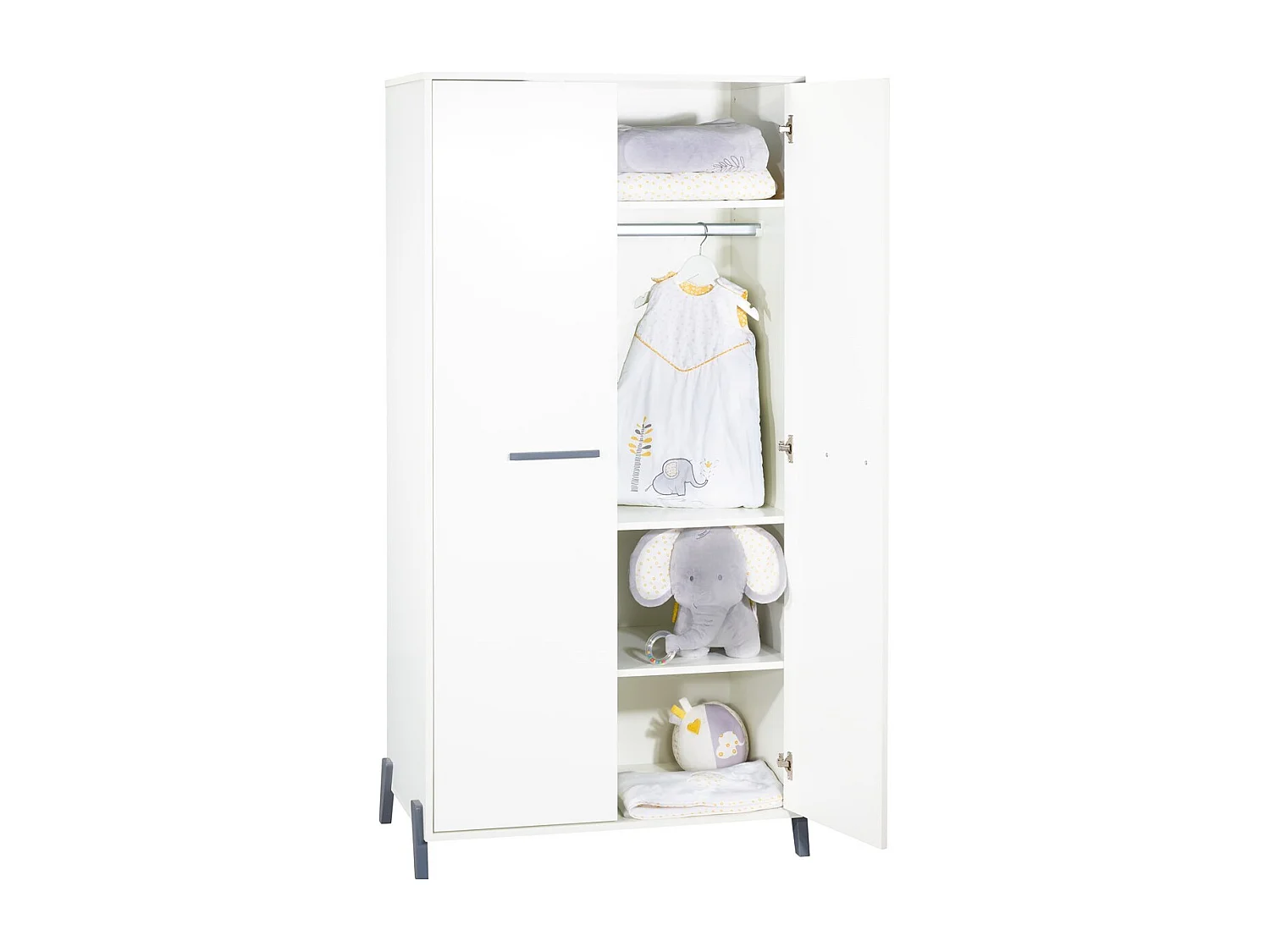 Armoire bébé 2 portes sur pieds en bois blanc JOY - BabyPrice