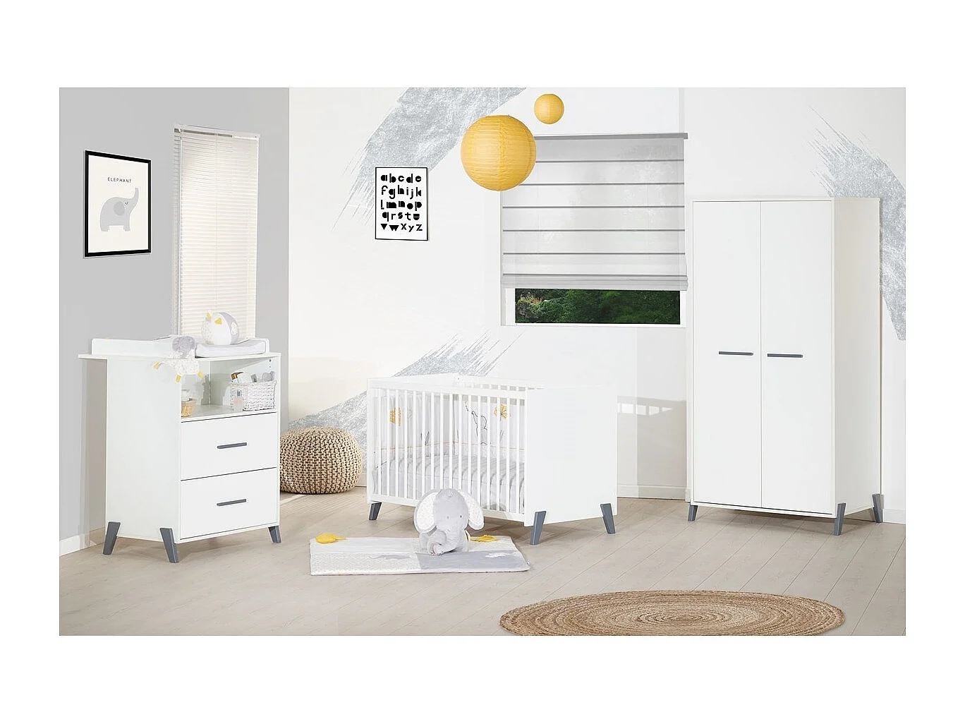 Armoire bébé 2 portes sur pieds en bois blanc JOY - BabyPrice