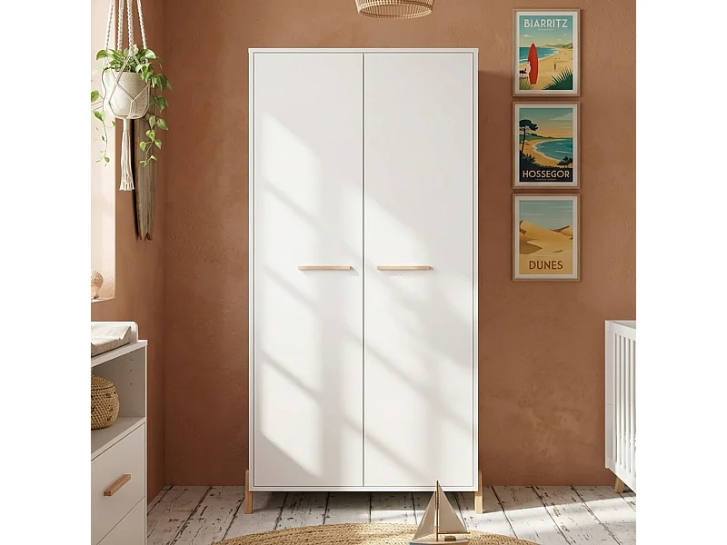 Armoire bébé 2 portes sur pieds en bois blanc JOY - BabyPrice