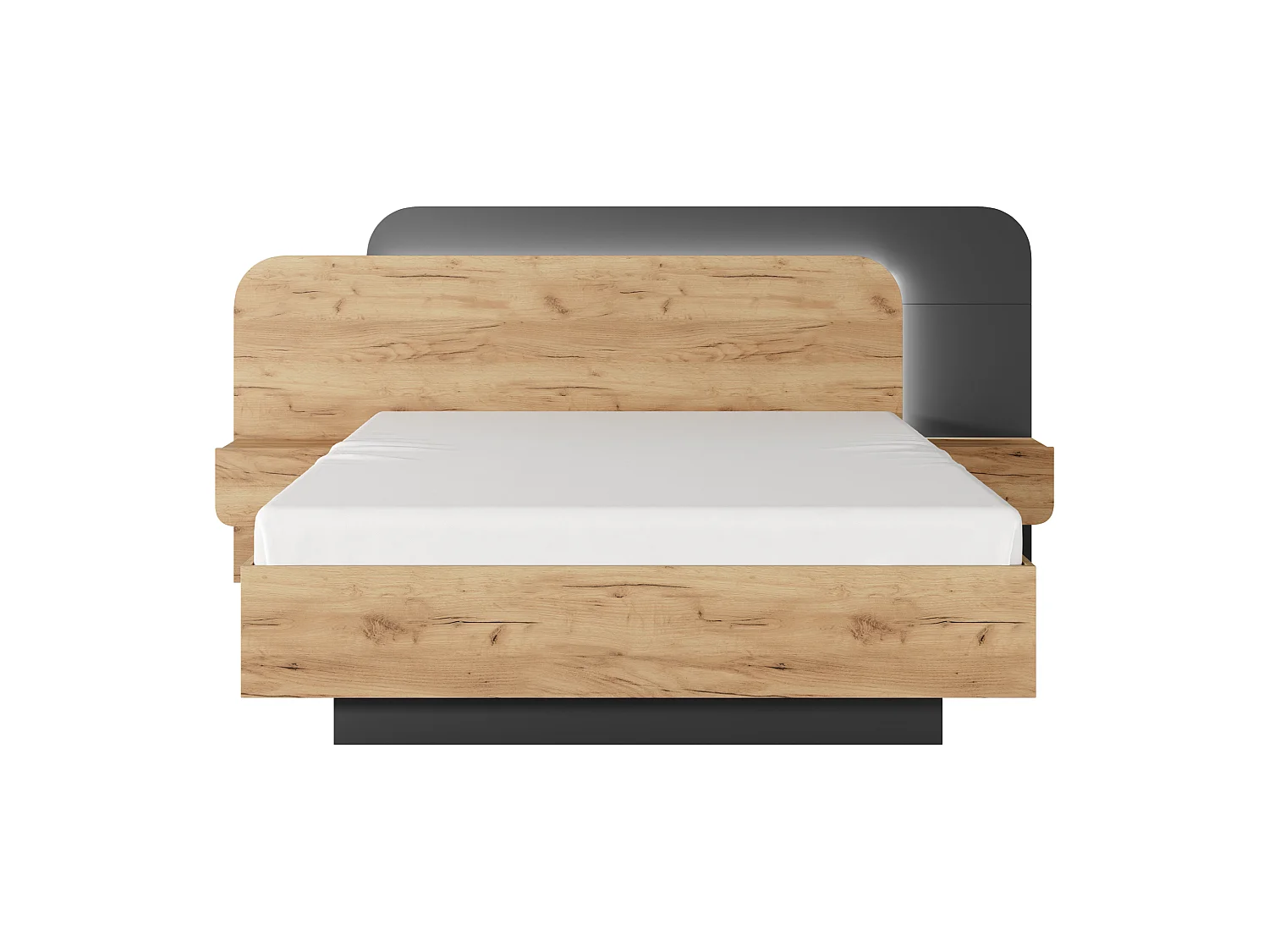 Cama com espaço de arrumação e mesas de cabeceira 160x200 cm com LEDs, cor natural e antracite - DESADO