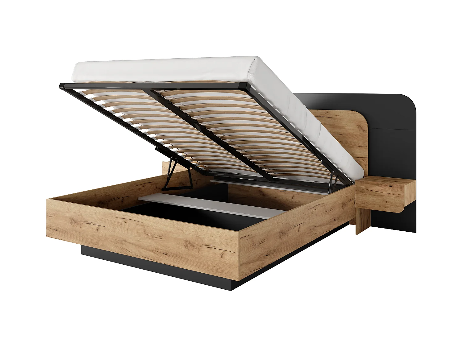 Canapé abatible con mesitas de noche 160 x 200 cm - Con LEDs - Color: natural y antracita - DESADO