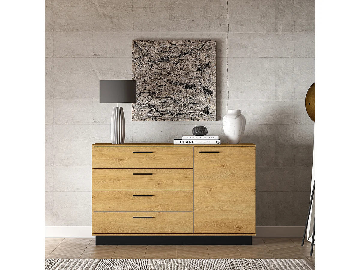 Buffet 1 anta 4 cassetti Ysia marrone e nero 86cm