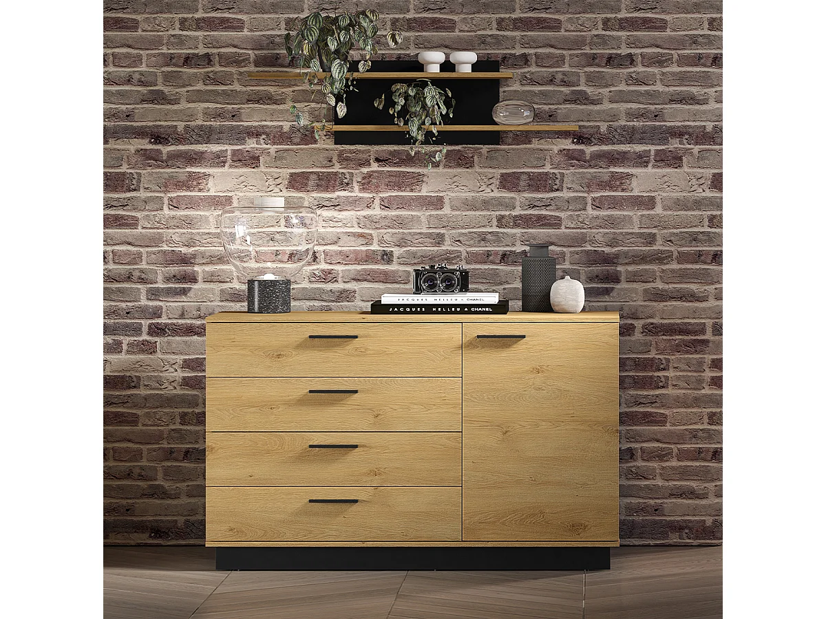 Buffet 1 anta 4 cassetti Ysia marrone e nero 86cm
