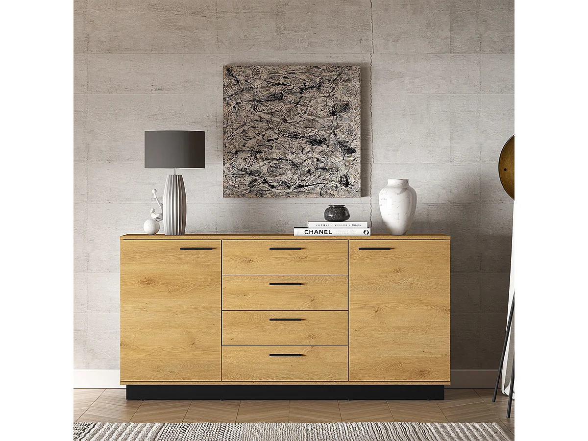 Buffet 2 ante 4 cassetti Ysia marrone e nero 86cm