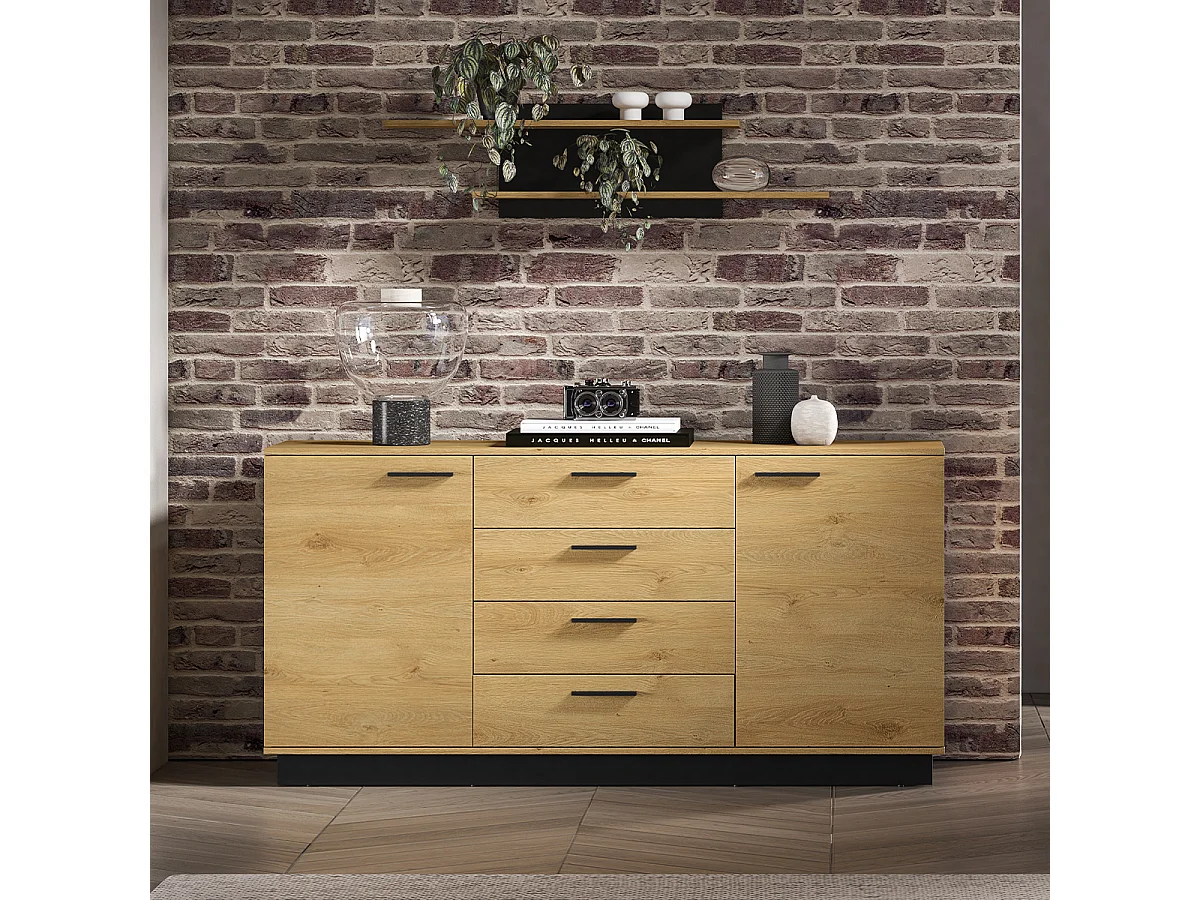 Buffet 2 ante 4 cassetti Ysia marrone e nero 86cm