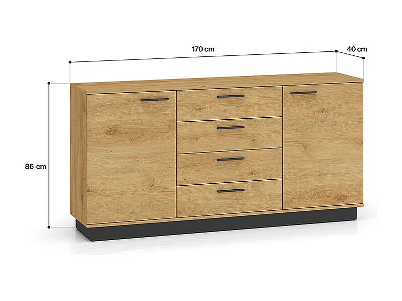 Buffet 2 ante 4 cassetti Ysia marrone e nero 86cm