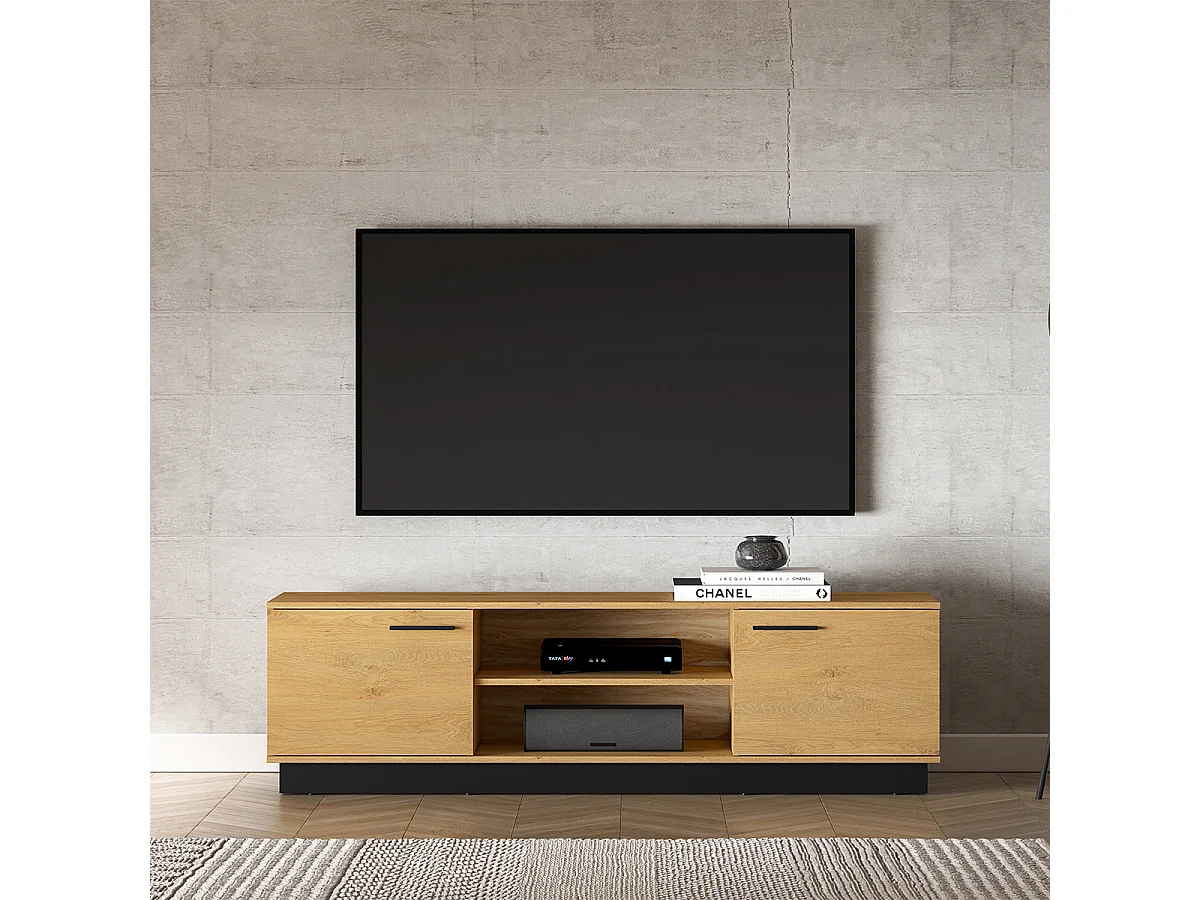 TV-Möbel mit 2 Türen 170 cm Ysia Holz und Schwarz