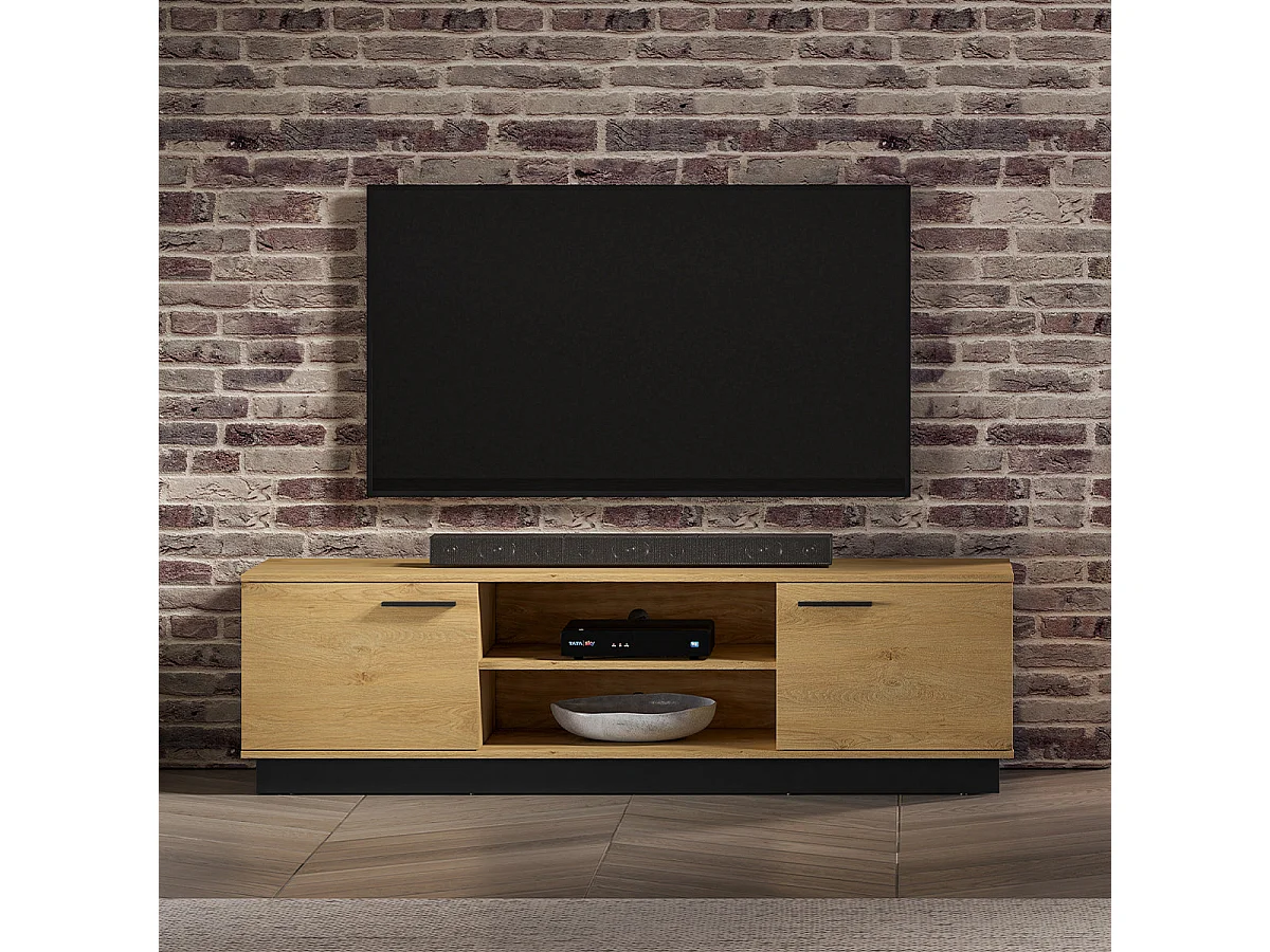TV-Möbel mit 2 Türen 170 cm Ysia Holz und Schwarz