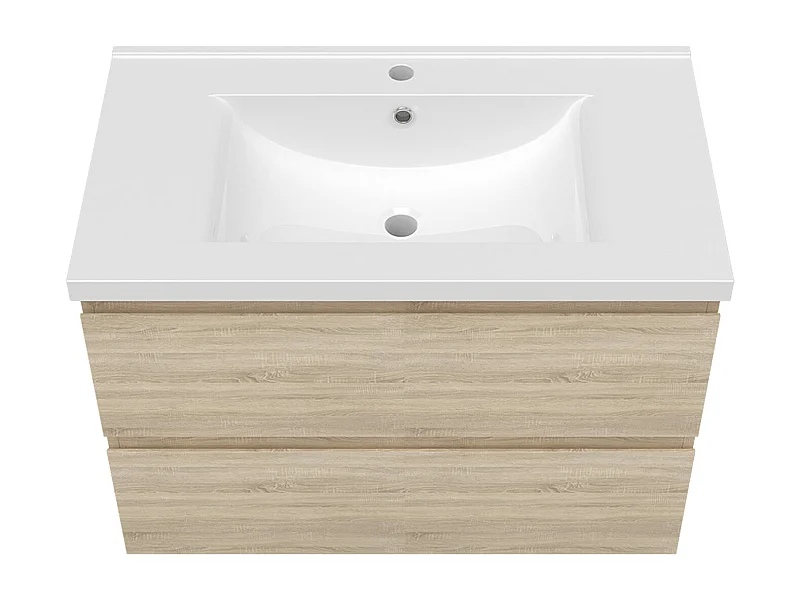 AICA Ensemble meuble Salle de Bain Chêne Wotan 80cm avec colonne, simple vasque et Led miroir dimmable avec 3 couleurs, Bluetooth et 3X grossissement.
