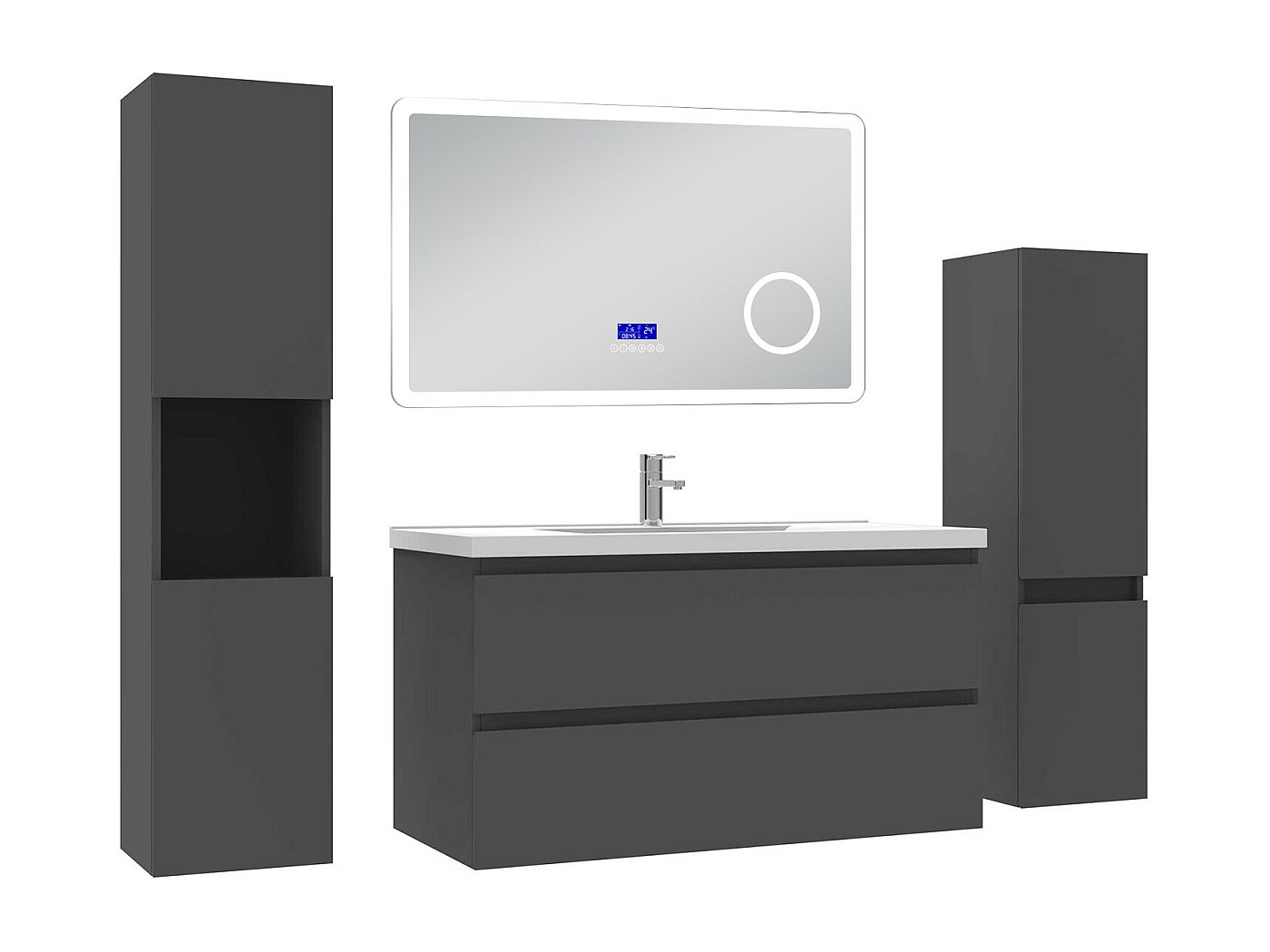 AICA Ensemble meuble Salle de Bain Anthracite 100cm avec 2 colonnes