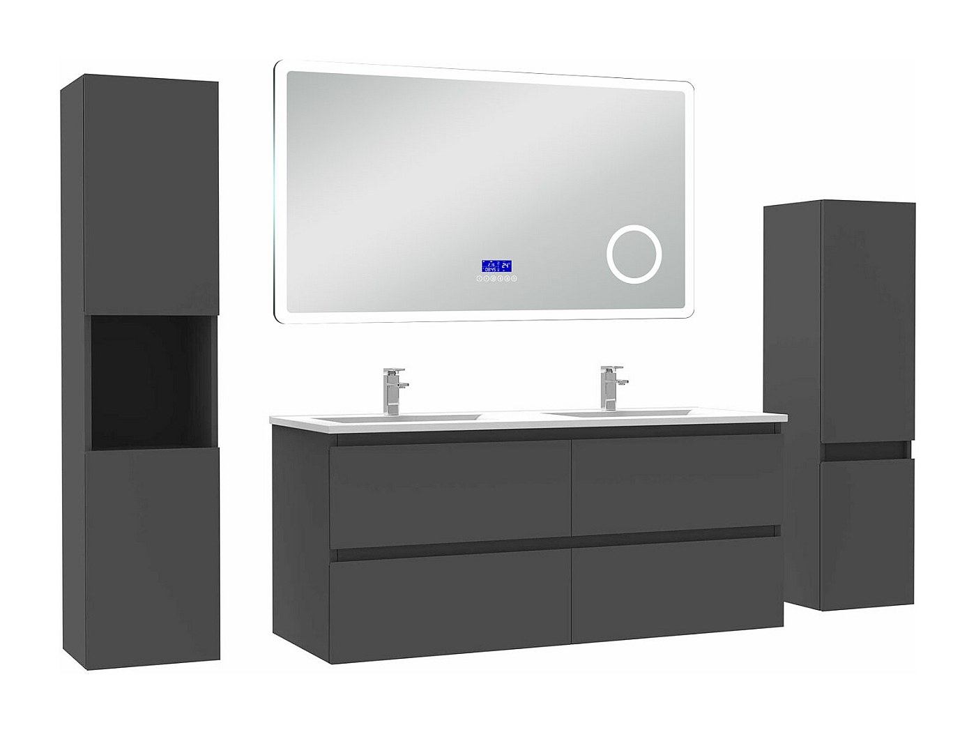 AICA Ensemble meuble Salle de Bain Anthracite 120cm avec 2 colonnes