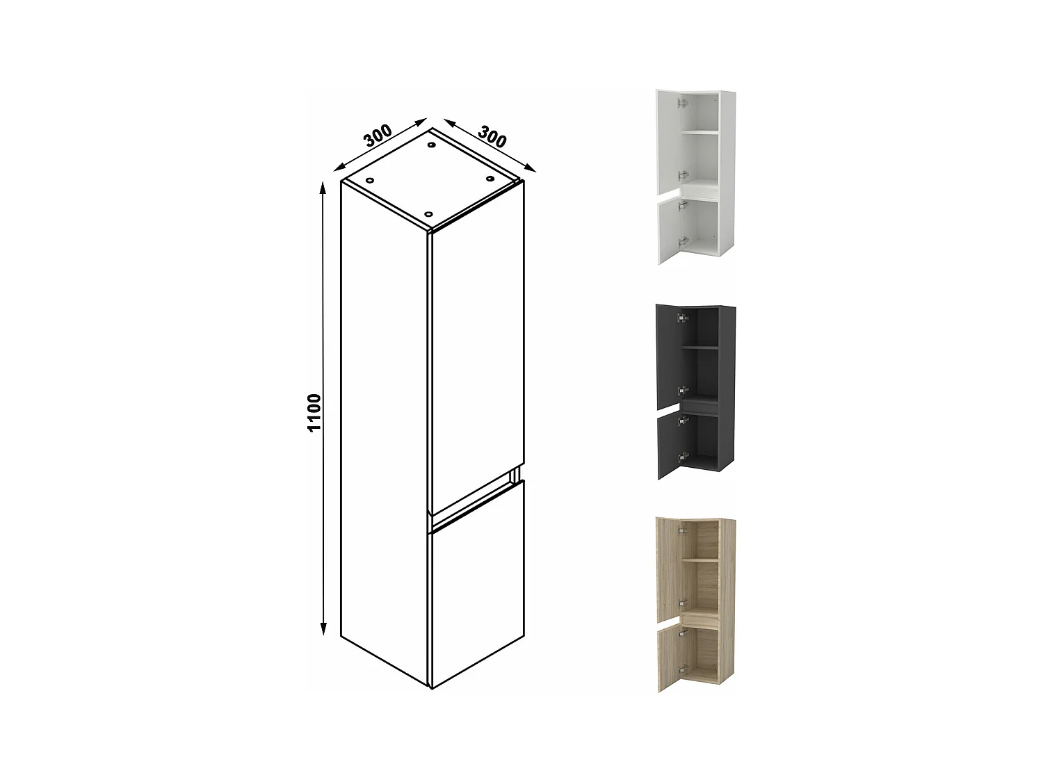 AICA Ensemble meuble Salle de Bain 120cm blanc avec colonne, simple vasque et Led miroir dimmable avec 3 couleurs, Bluetooth et 3X grossissement.