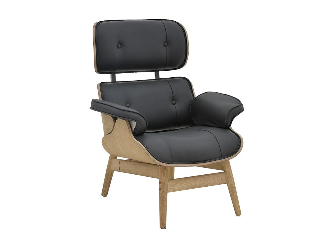 fauteuil cuir bois massif noyer noir 80x80x96,5 cm