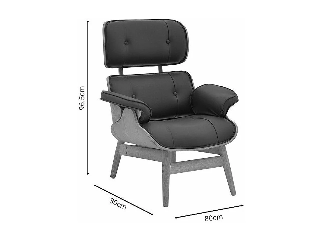 fauteuil cuir bois massif noyer noir 80x80x96,5 cm