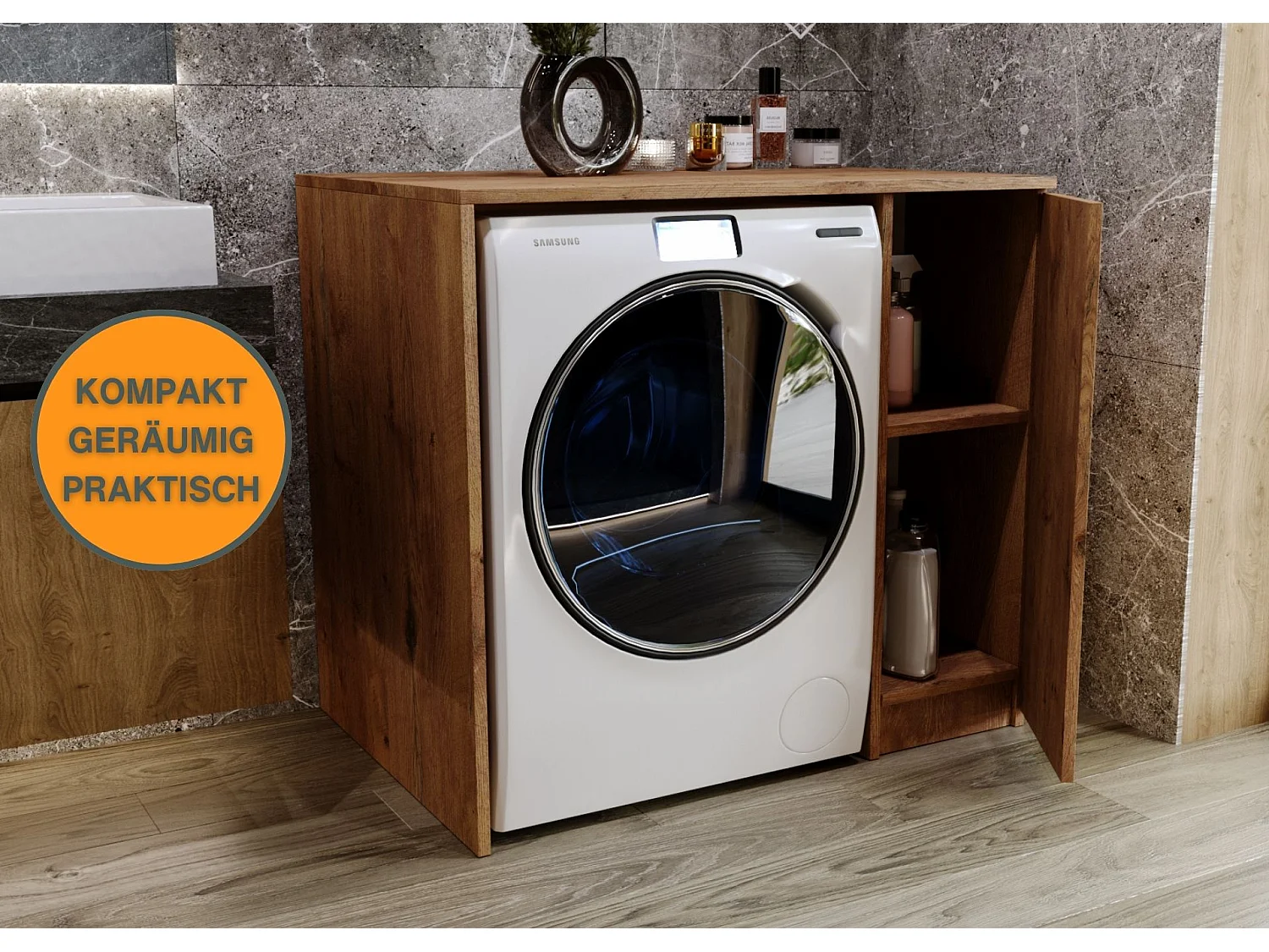 CraftPAK Waschmaschinenschrank geeignet für Waschmaschine & Wäschetrockner 95x89x66cm