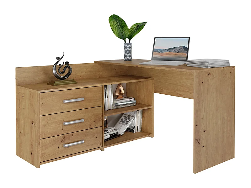bureau d'angle noze 3 tiroirs bois chêne 120x50x76 cm