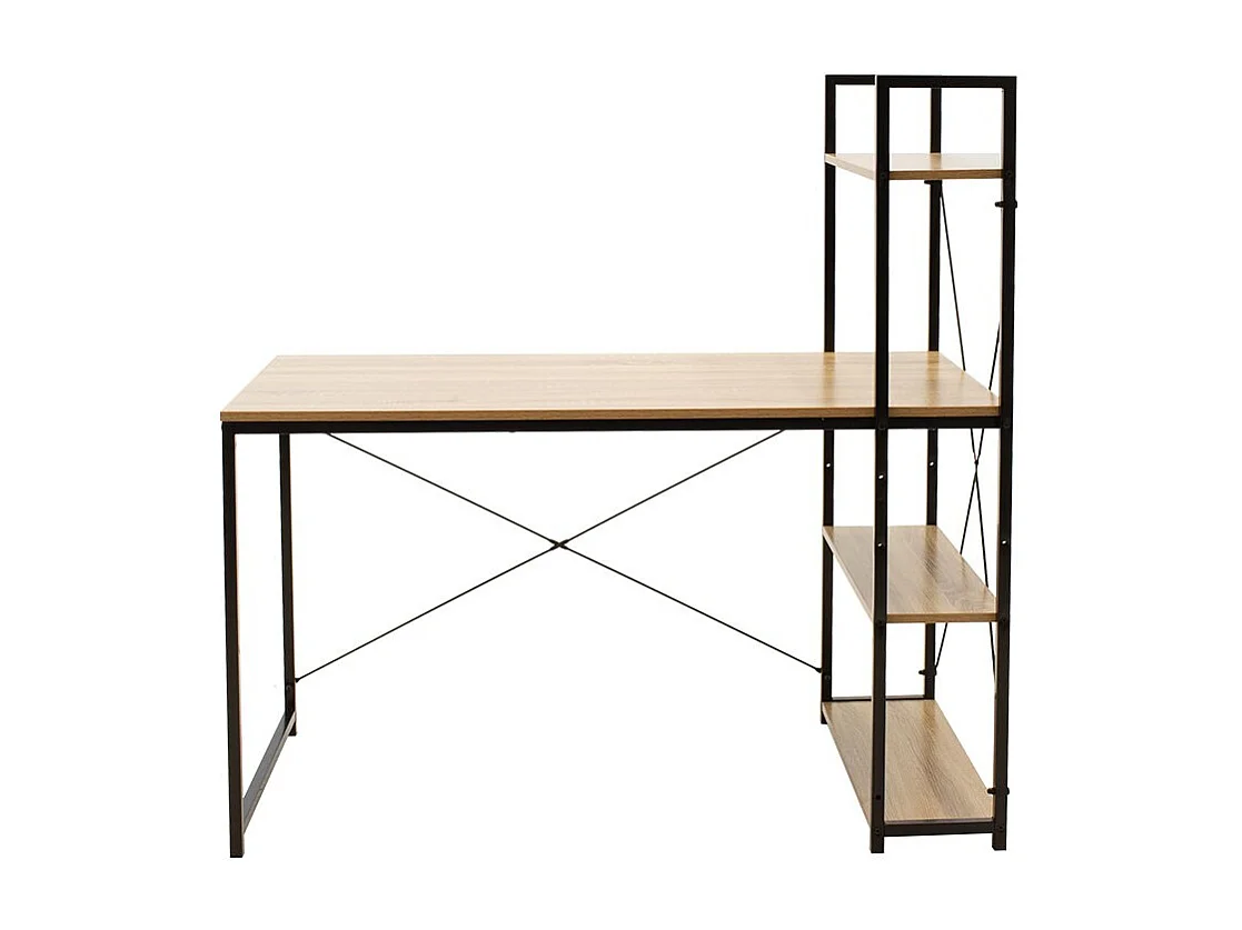 Omkeerbaar bureau met eikenhouten planken en zwart metalen frame, 122x64x120 cm