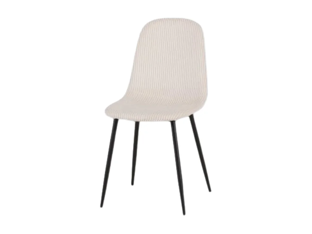 Chaise velours côtelé blanc pieds métal noir