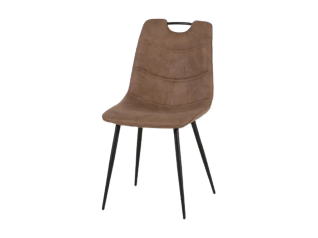 Chaise simili marron avec poignée pieds métal noir