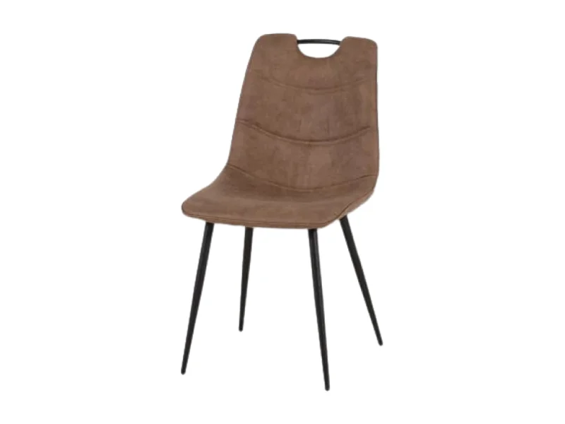 Chaise simili marron avec poignée pieds métal noir