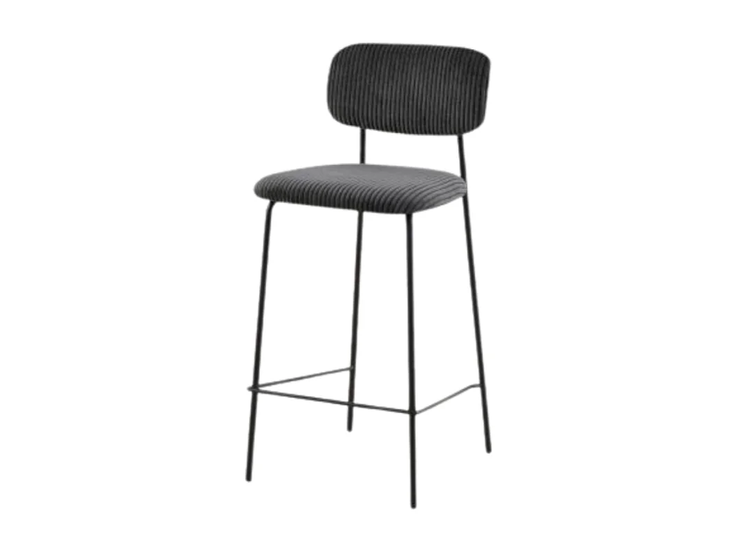 Tabouret de bar style écolier velours côtelé gris