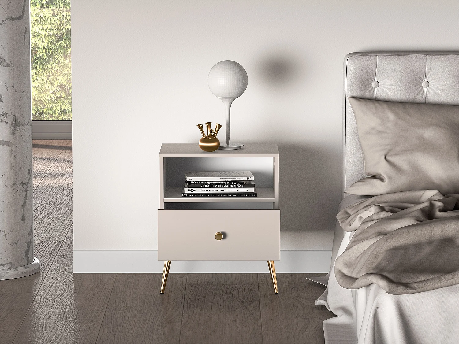 Nachttisch mit Schublade - Greige - 50 cm - SELGIN